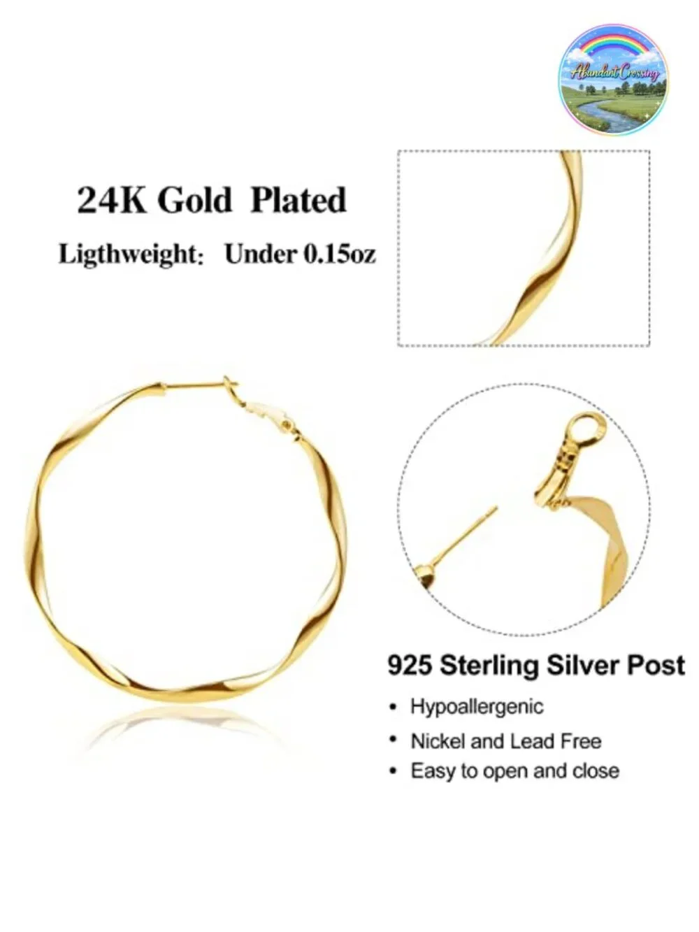 24K Gold Plated Twisted Thin Huggie Hoop Earrings for Women, Dainty Cute Dangle